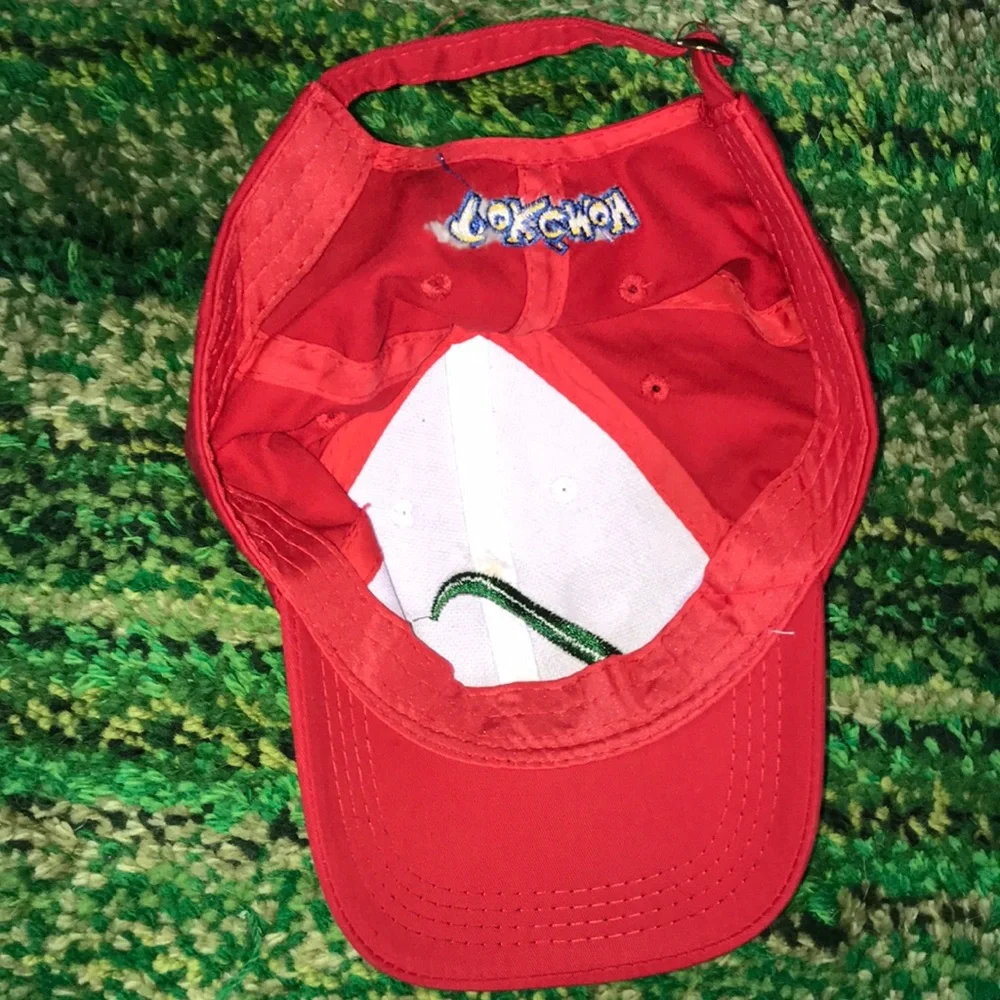 Pokemon Red and White Kids Baseball Cap with Green Emblem